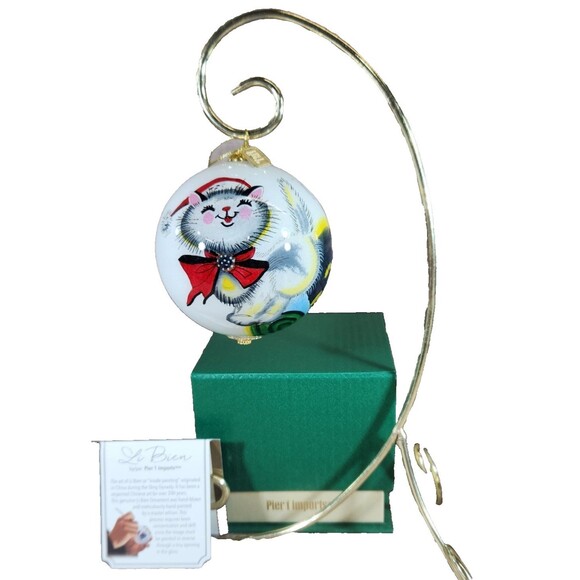 Cat Kitten Christmas Ornament Li Bien Reverse Hand Painted Pier 1 One 2017 w Box - Picture 1 of 14